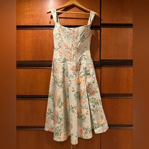 Green “Saira” Corset Dress HOUSE OF CB Light Jade Print Midi Sundress